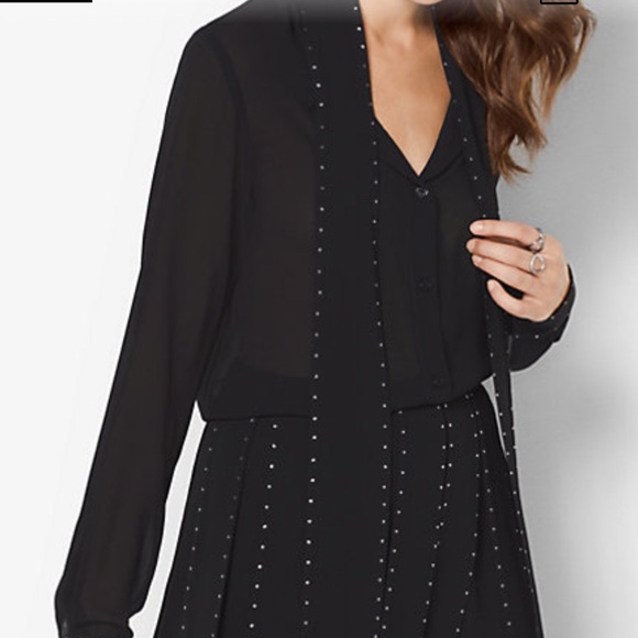 MICHAEL MICHAEL KORS Chiffon Tie-Neck Blouse - S - Picture 2 of 11